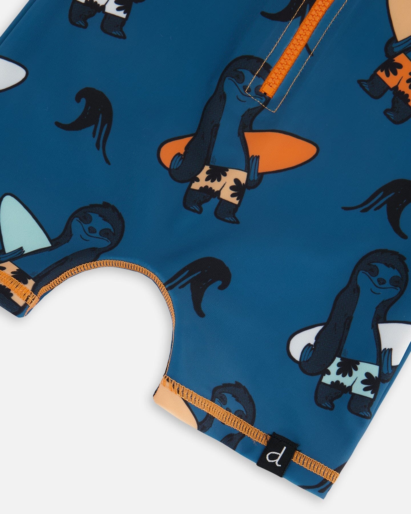 Printed Long Sleeve One-Piece Rashguard Orange Sloths On Navy Blue-4