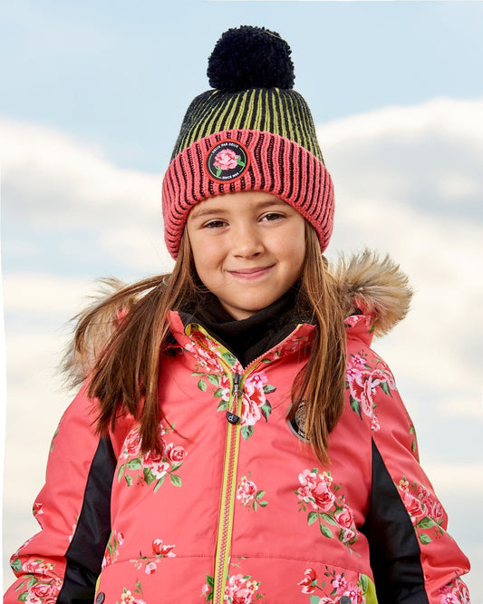 Knit Hat Black, Lime And Coral-1